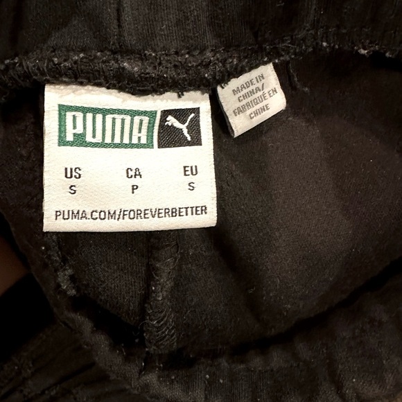 Puma Pants Mens S Black Gold Casual Joggers Drawstring Pockets Logo EUC - Picture 3 of 3